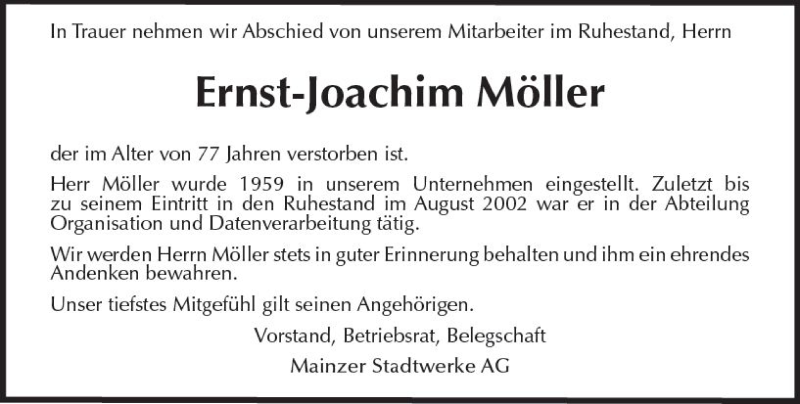  Traueranzeige für Ernst-Joachim Möller vom 16.11.2018 aus vrm-trauer