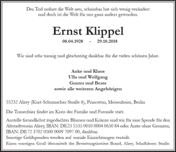 Traueranzeige von Ernst Klippel von vrm-trauer
