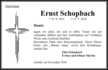 Traueranzeige von Ernst Schopbach von VRM Trauer