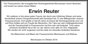 Traueranzeige von Erwin Reuter von  Usinger Anzeiger