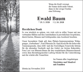 Traueranzeige von Ewald Baum von vrm-trauer