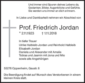 Traueranzeige von Friedrich Jordan von vrm-trauer