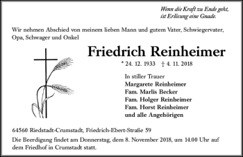 Traueranzeige von Friedrich Reinheimer von vrm-trauer