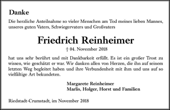 Traueranzeige von Friedrich Reinheimer von vrm-trauer