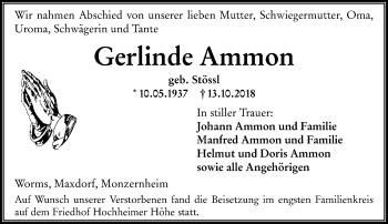 Traueranzeige von Gerlinde Ammon von vrm-trauer