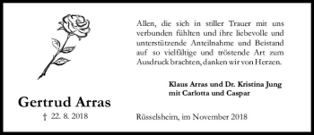 Traueranzeige von Gertrud Arras von vrm-trauer