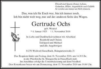 Traueranzeige von Gertrude Ochs von  Camberger Anzeiger