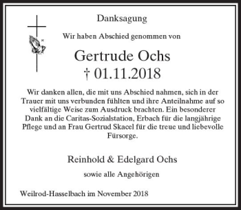 Traueranzeige von Gertrude Ochs von  Camberger Anzeiger