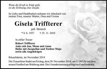 Traueranzeige von Gisela Triffterer von vrm-trauer