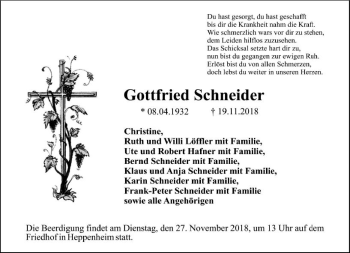 Traueranzeige von Gottfried Schneider von vrm-trauer
