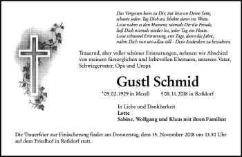 Traueranzeige von Gustl Schmid von vrm-trauer