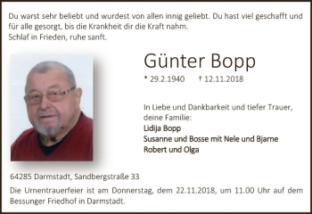 Traueranzeige von Günter Bopp von vrm-trauer