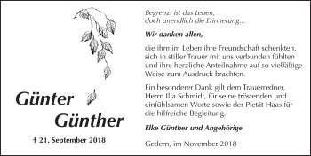 Traueranzeige von Günter Günther von  Kreisanzeiger