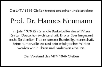 Traueranzeige von Hannes Neumann von  Gießener Anzeiger