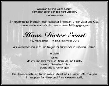 Traueranzeige von Hans-Dieter Ernst von  Usinger Anzeiger