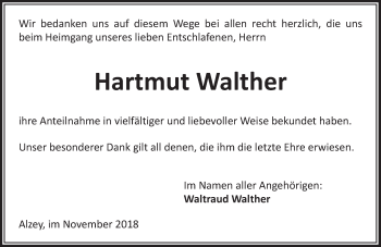Traueranzeige von Hartmut Walther von vrm-trauer