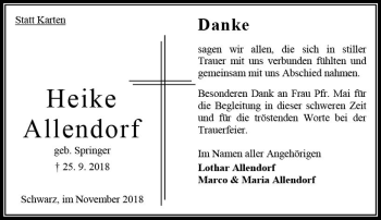 Traueranzeige von Heike Allendorf von VRM Trauer