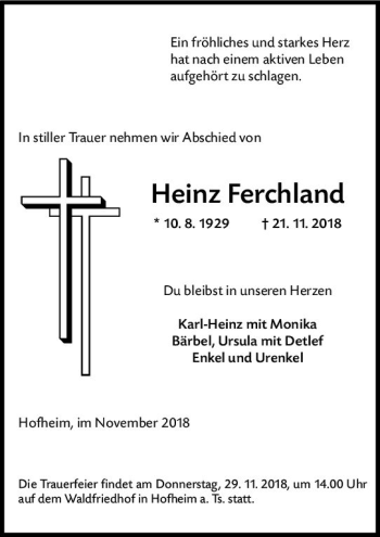 Traueranzeige von Heinz Ferchland von vrm-trauer