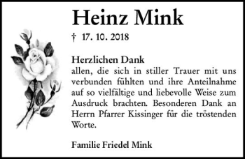 Traueranzeige von Heinz Mink von vrm-trauer