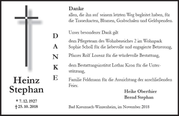 Traueranzeige von Heinz Stephan von vrm-trauer
