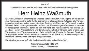 Traueranzeige von Heinz Waßmuth von VRM Trauer