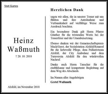Traueranzeige von Heinz Waßmuth von VRM Trauer