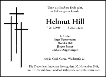 Traueranzeige von Helmut Hill von vrm-trauer