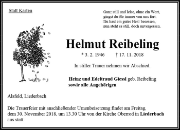 Traueranzeige von Helmut Reibeling von VRM Trauer