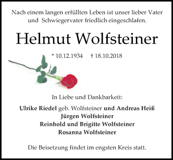 Traueranzeige von Helmut Wolfsteiner von vrm-trauer