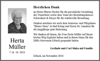 Traueranzeige von Herta Müller von vrm-trauer