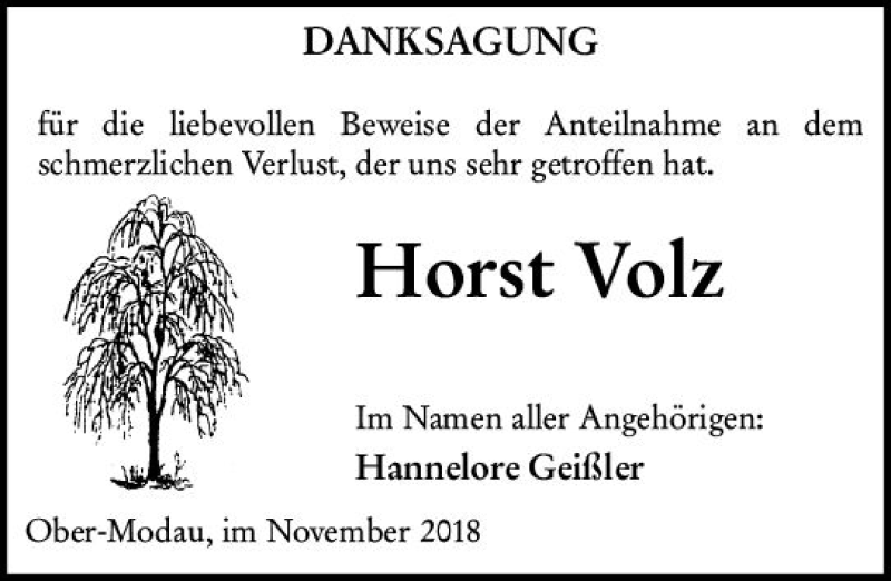  Traueranzeige für Horst Volz vom 24.11.2018 aus vrm-trauer