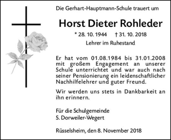 Traueranzeige von Horst Dieter Rohleder von vrm-trauer