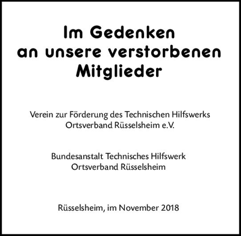  Traueranzeige für Im Gedenken  vom 24.11.2018 aus vrm-trauer