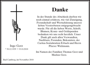 Traueranzeige von Inge Gerz von  Camberger Anzeiger