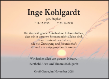 Traueranzeige von Inge Kohlgardt von vrm-trauer