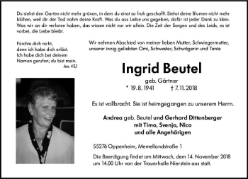 Traueranzeige von Ingrid Beutel von vrm-trauer