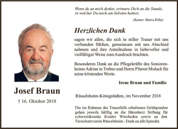Traueranzeige von Josef Braun von vrm-trauer