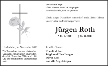 Traueranzeige von Jürgen Roth von vrm-trauer