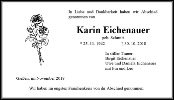 Traueranzeige von Karin Eichenauer von  Gießener Anzeiger