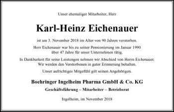 Traueranzeige von Karl-Heinz Eichenauer von vrm-trauer