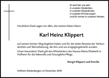 Traueranzeige von Karl Heinz Klippert von vrm-trauer