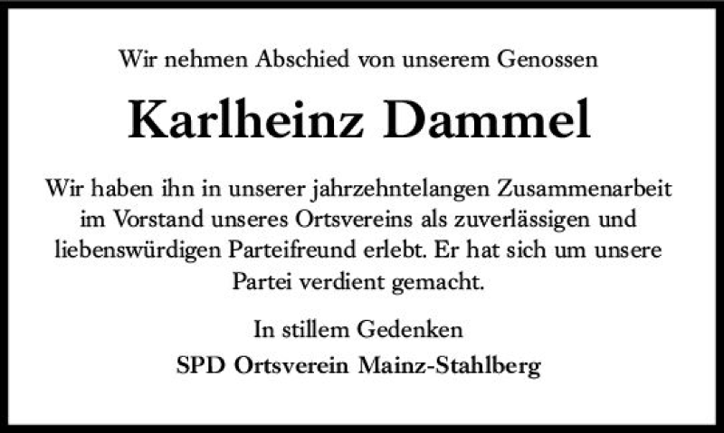  Traueranzeige für Karlheinz Darnmel vom 10.11.2018 aus vrm-trauer