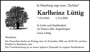 Traueranzeige von Karlheinz Lüttig von vrm-trauer