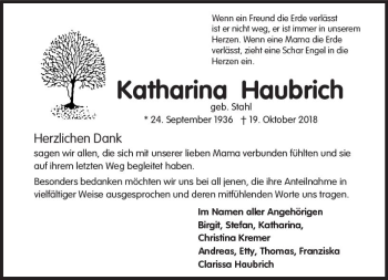 Traueranzeige von Katharina Haubrich von  Camberger Anzeiger