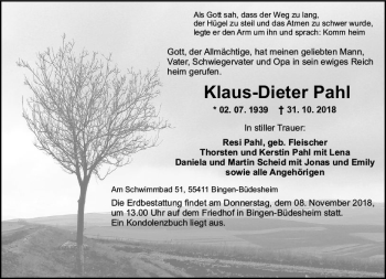 Traueranzeige von Klaus-Dieter Pahl von vrm-trauer