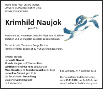 Traueranzeige von Krimhild Naujok von  Camberger Anzeiger