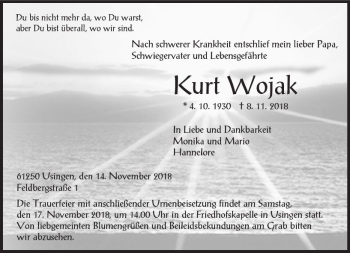 Traueranzeige von Kurt Wojak von  Usinger Anzeiger