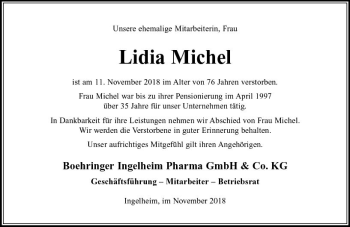 Traueranzeige von Lidia Michel von vrm-trauer