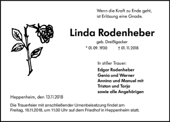 Traueranzeige von Linda Rodenheber von vrm-trauer