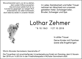 Traueranzeige von Lothar Zehmer von vrm-trauer